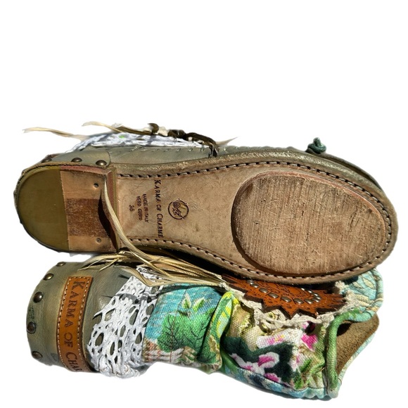 Karma Of Charme Green/Blue Leather Boho/Moccasin Boots with Accents Size 36. - Picture 13 of 16